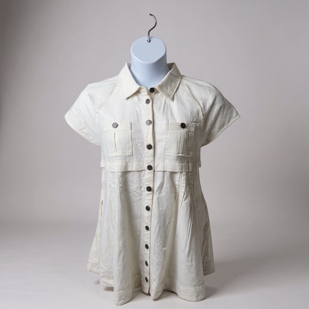 NWOT Ronnie Cotton Poplin Cream Button Mini Shirtdress Size Small Brunch - Picture 3 of 13
